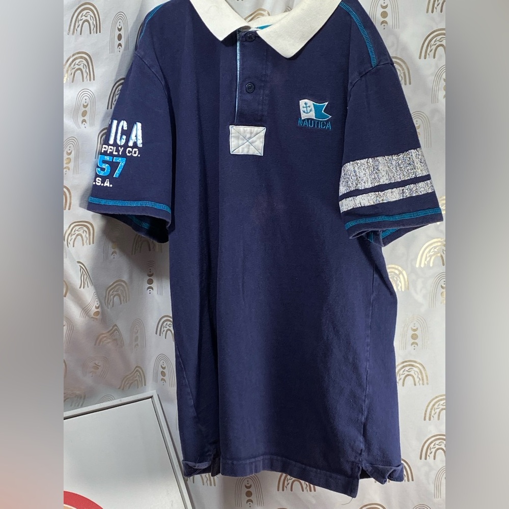 Vintage Nautica Navy Polo with Teal and White Details